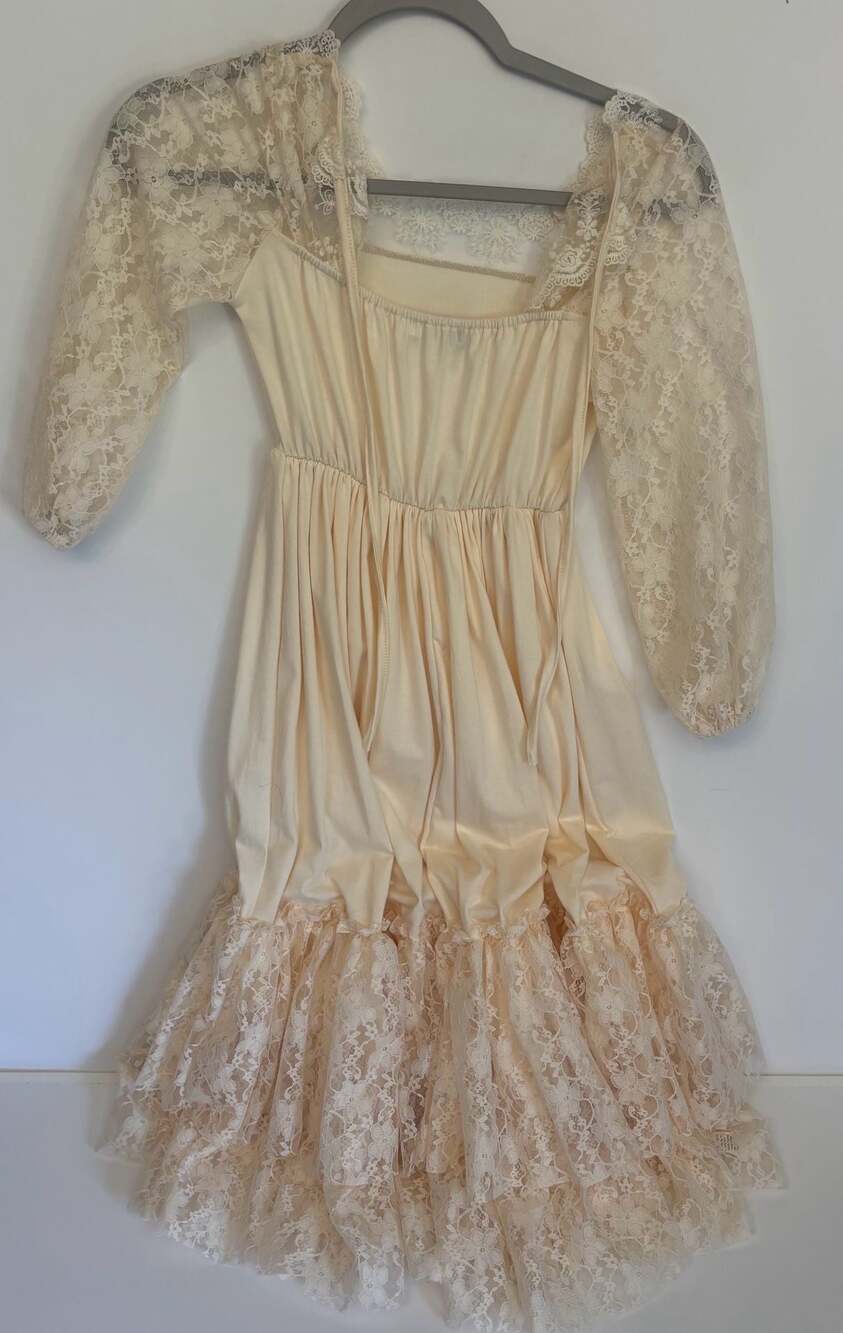 Omfi Ones Vintage-Inspired Cream Lace Ruffle Maxi Dress